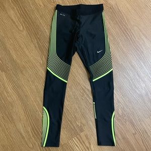 Nike Black and Neon Green Leggings